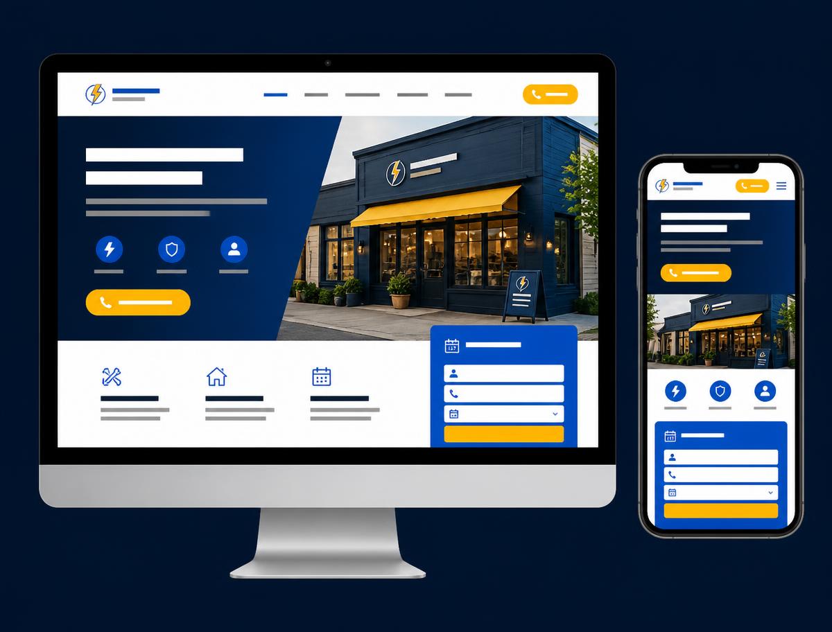 A local business website shown on a desktop computer and a phone